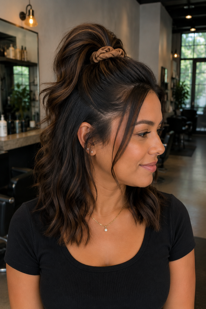 Half up puff with scrunchies 1