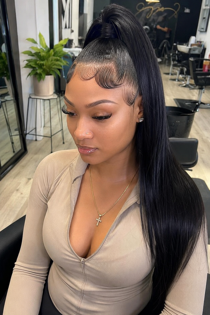 High pony with sleek edges 2