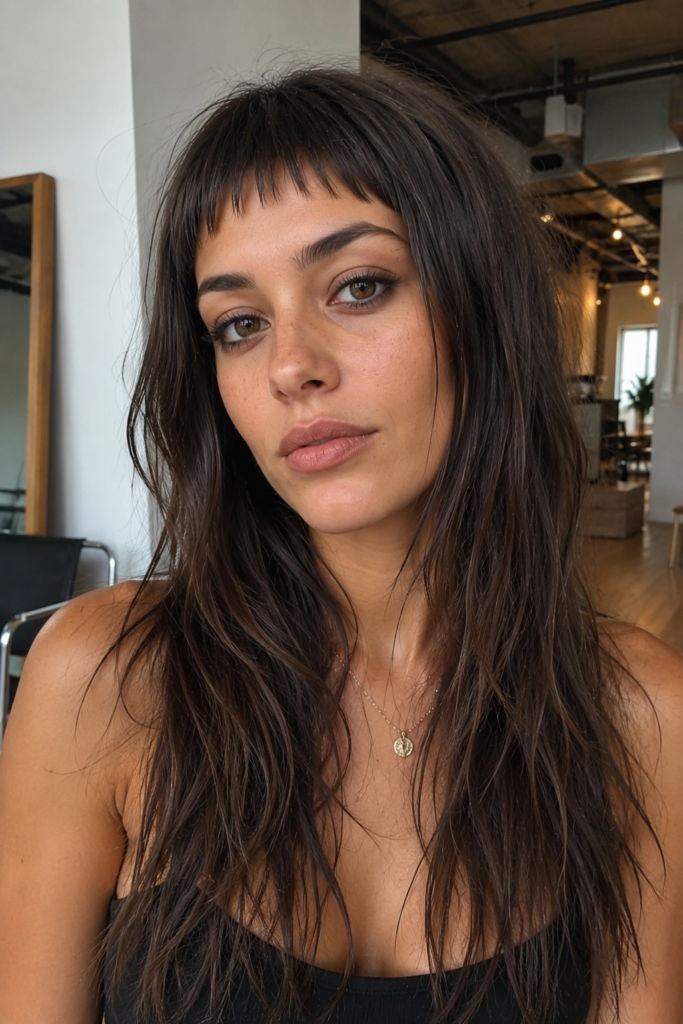 Micro bangs with long hair