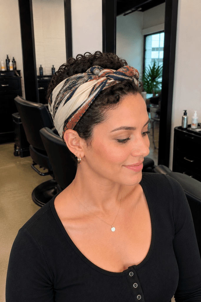 Short natural hair with a scarf wrap