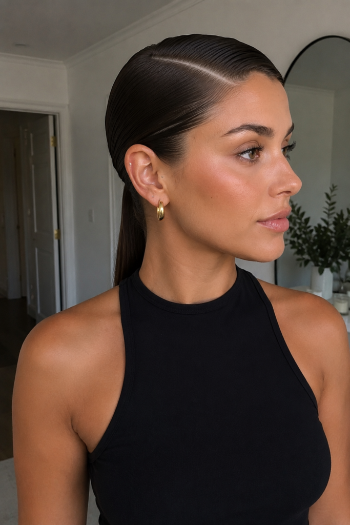 Slick back with deep side part
