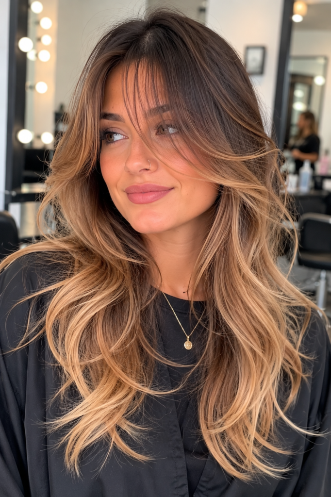 Wispy curtain bangs with ombre hair