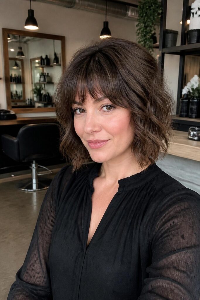 Bob with fringe bangs and volume at crown 683x1024 1