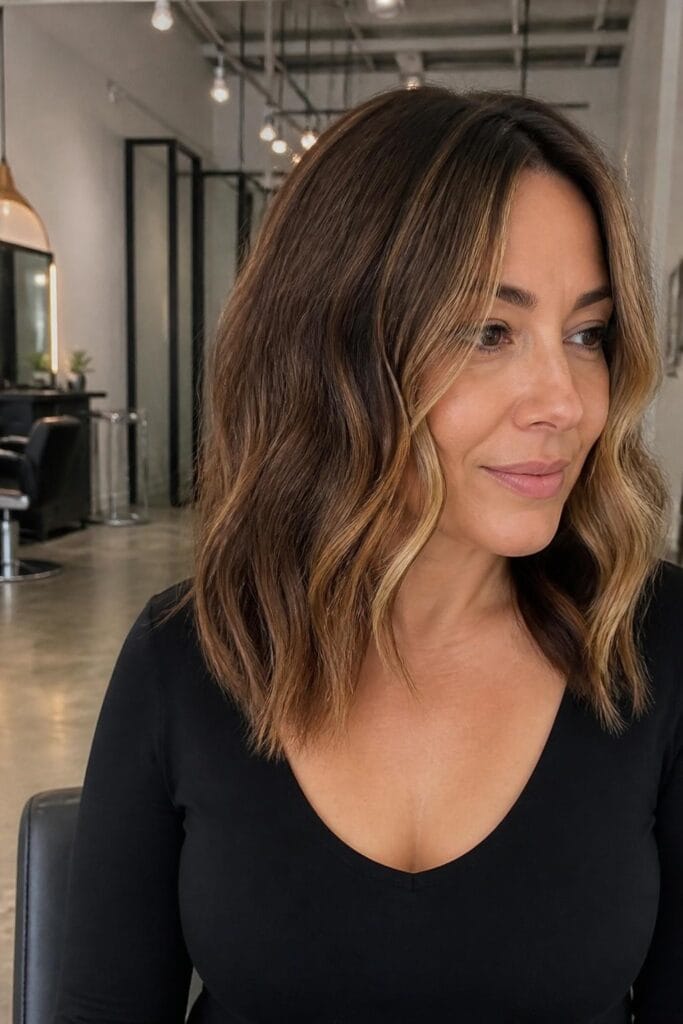 Cinnamon brown with blonde face framing 683x1024 1