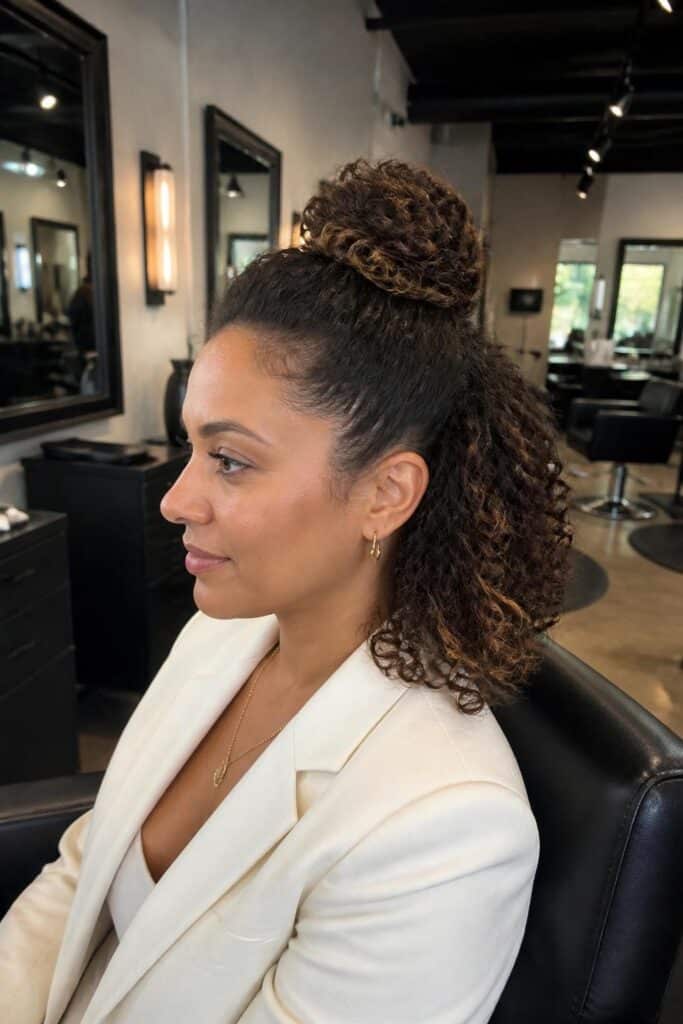 Curly top knot with loose ends 683x1024 1
