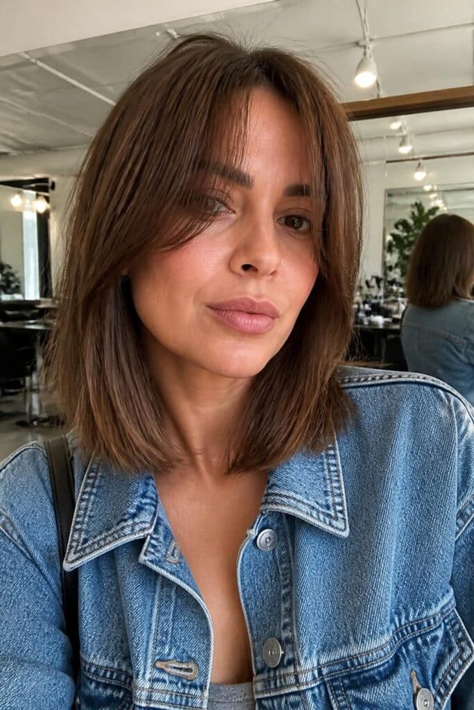 Curtain bangs with straight mid length hair 683x1024 1