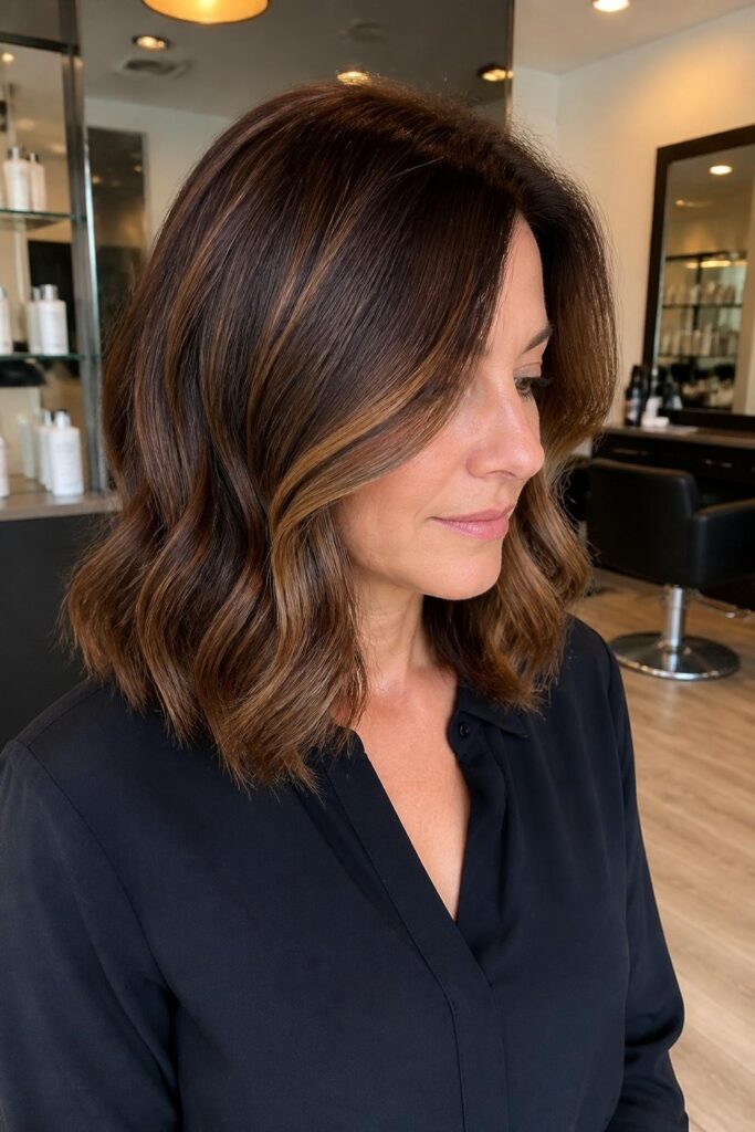 Dark auburn with blonde babylights 683x1024 1