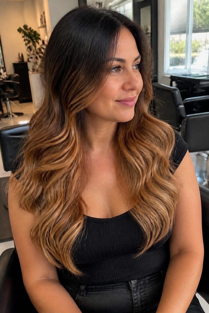 Honey ginger melt on dark hair 683x1024 1