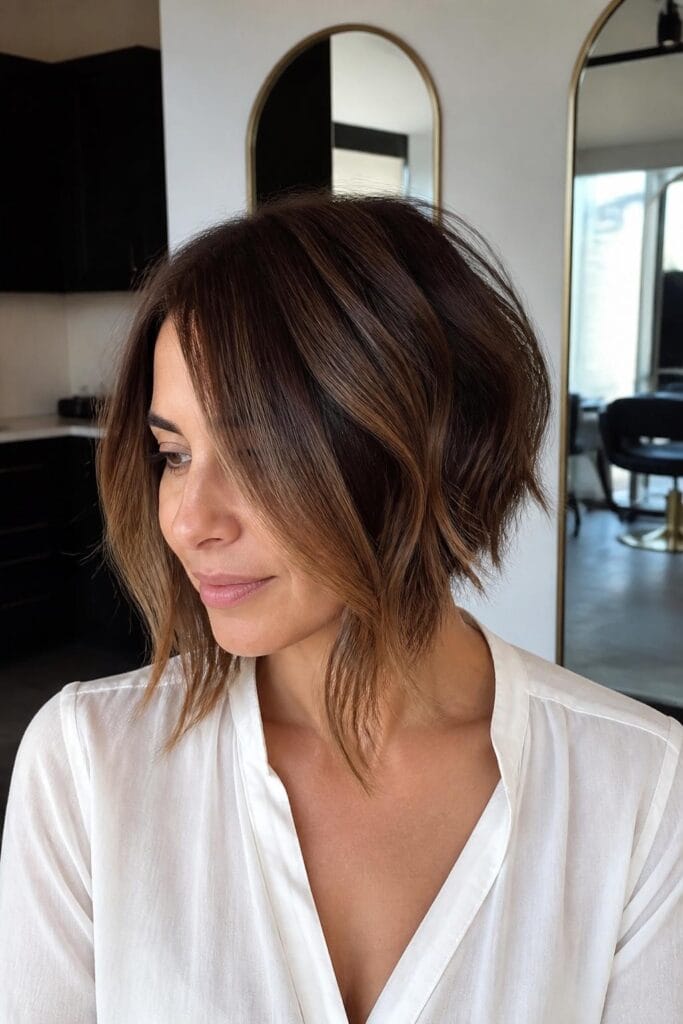 Inverted bob with wavy layers