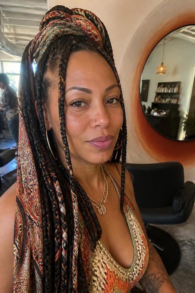 Knotless box braids with a bohemian wrap 683x1024 1