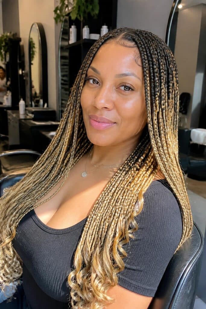 Knotless box braids with color ombre or dip dye 683x1024 1