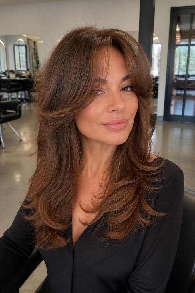 Long curtain bangs with textured layers for volume 683x1024 1