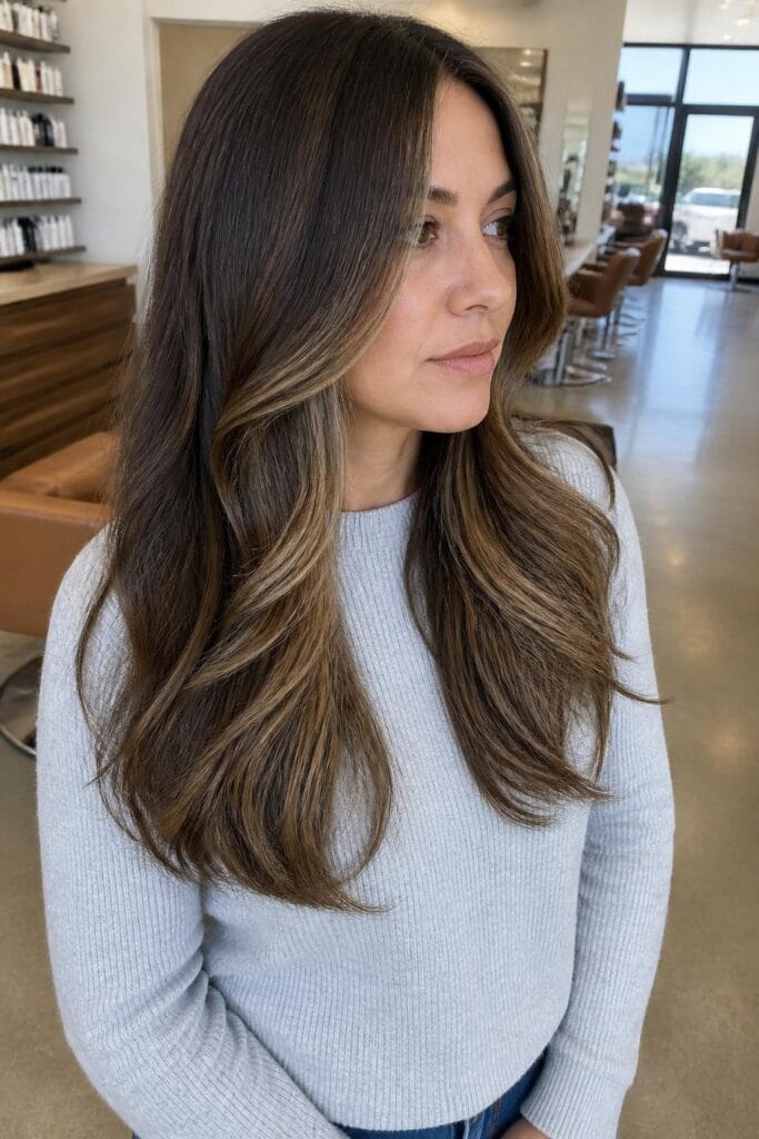 Long layers with face-framing highlights
