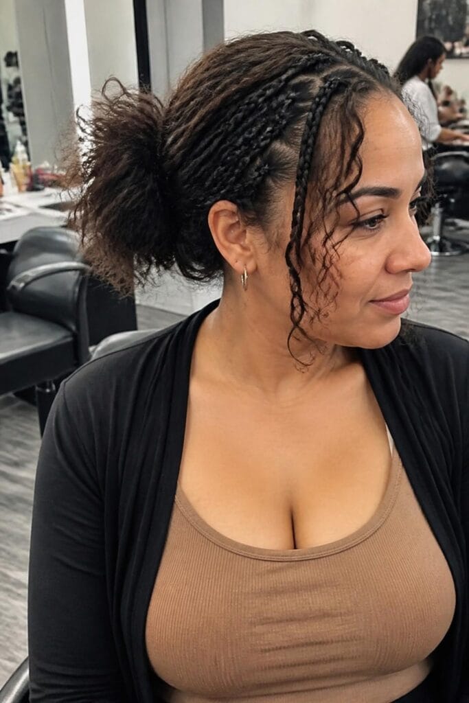 Low messy bun with braids 683x1024 1