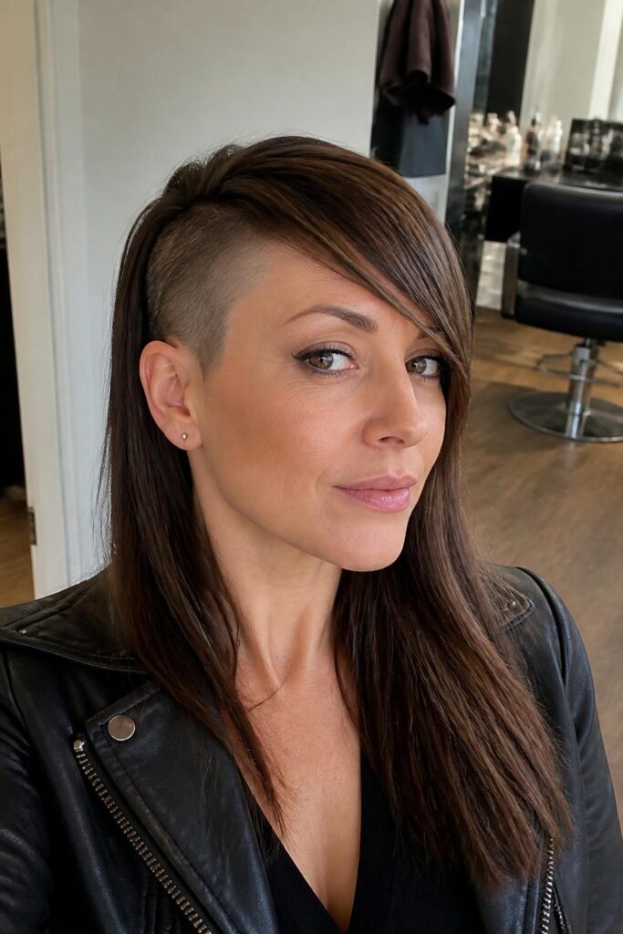 Side swept bangs with straight hair and undercut 683x1024 1