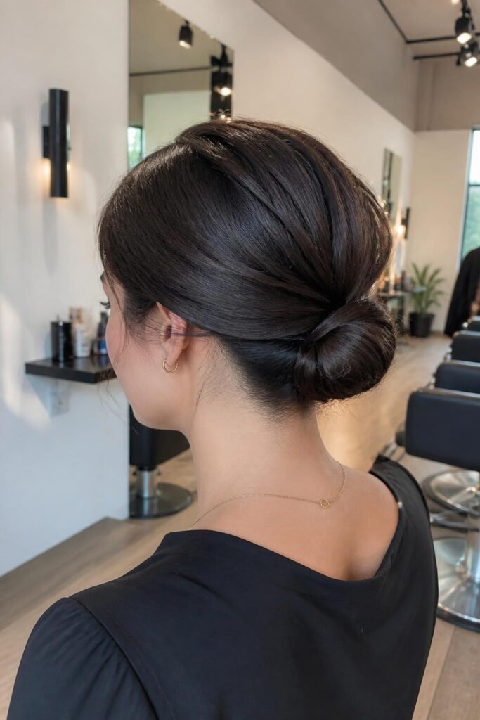 Sleek low bun for short hair 683x1024 1