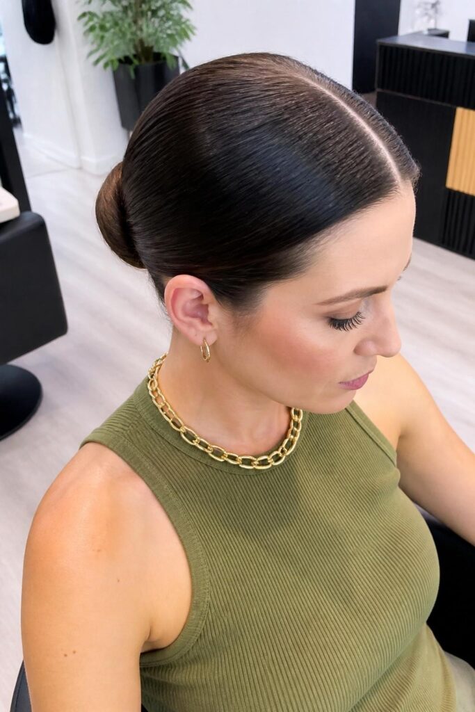Sleek low bun with middle part 683x1024 1