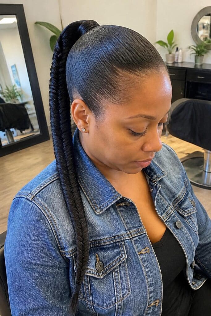 Sleek ponytail with fishtail braid 683x1024 1