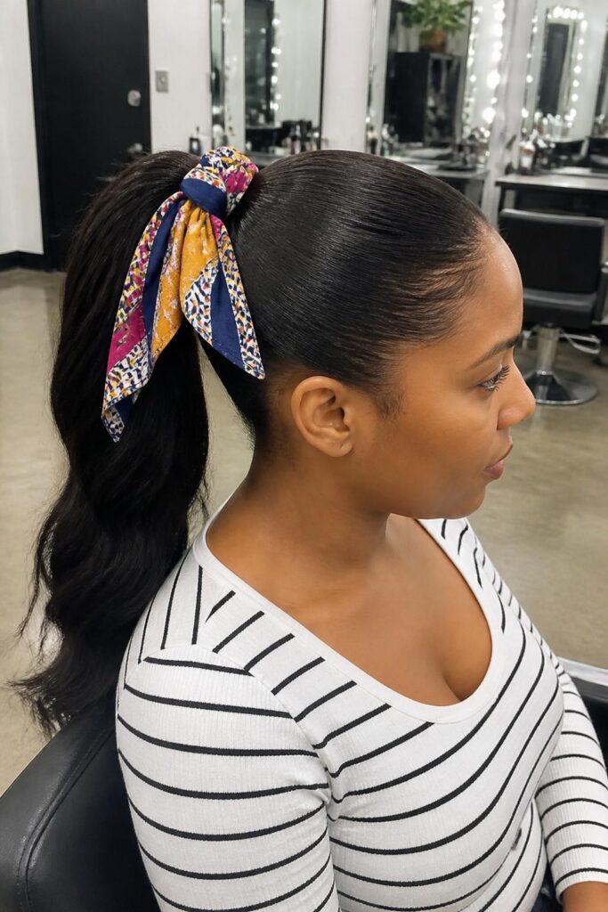 Sleek ponytail with scarf wrap 683x1024 1