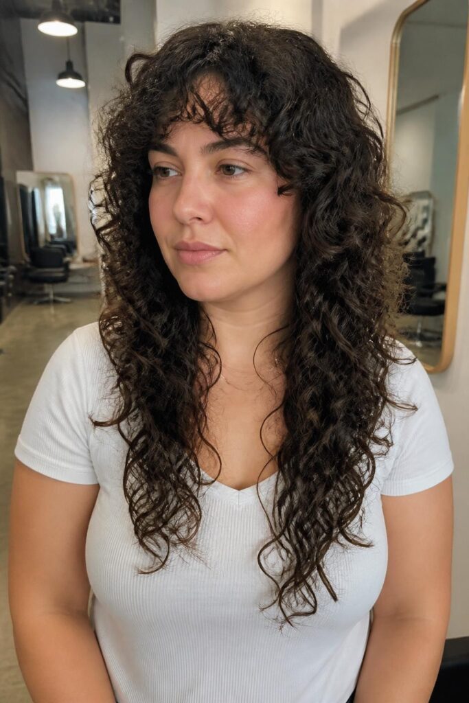 11. Curly shag for round faces