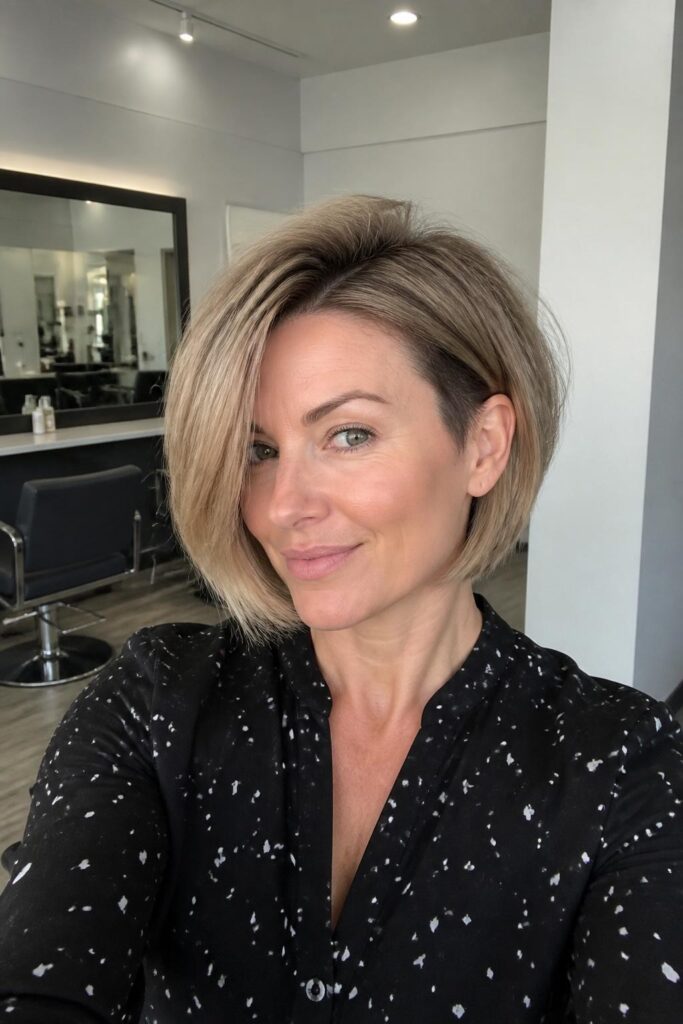 12. Side-swept bob with deep part