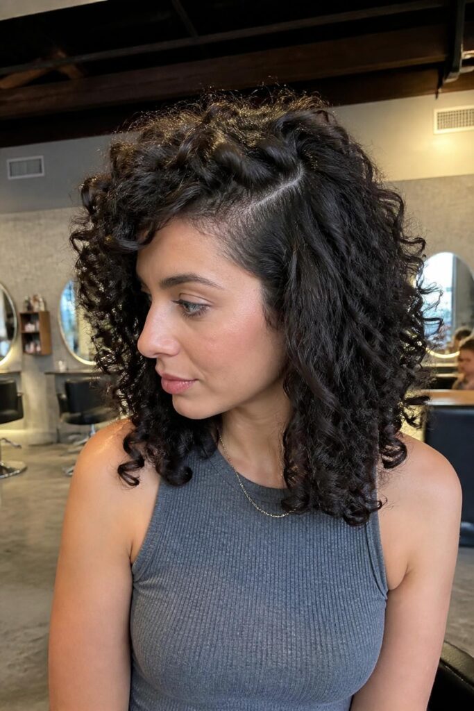 15. Curly shag with a deep side part
