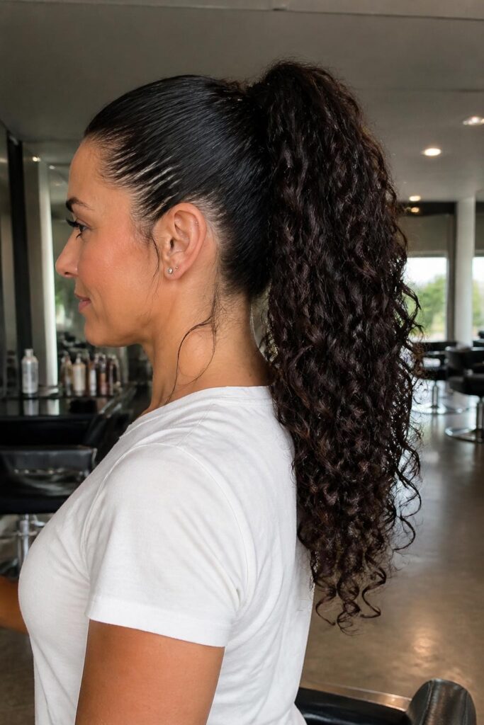 4. High ponytail with curls