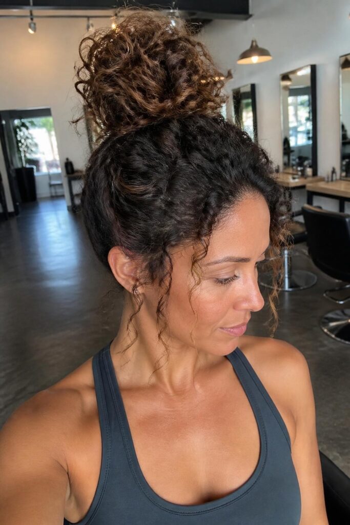 6. Top knot with curly ends