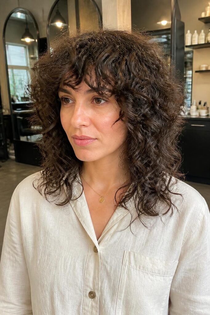 7. Textured curly shag with wispy ends