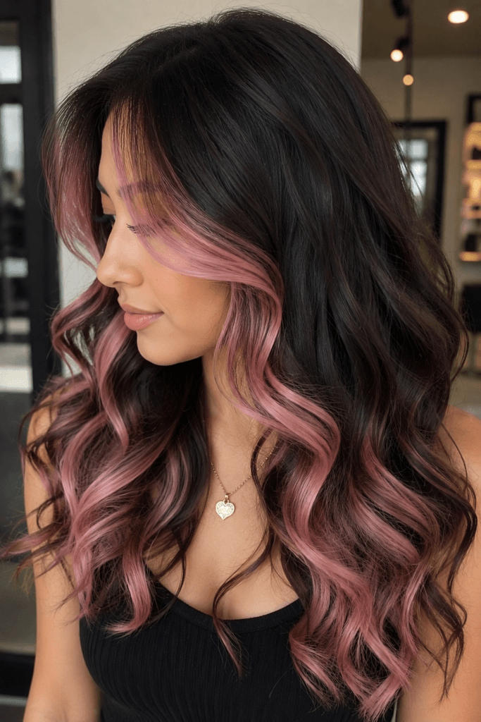 Blush pink peekaboo with curls