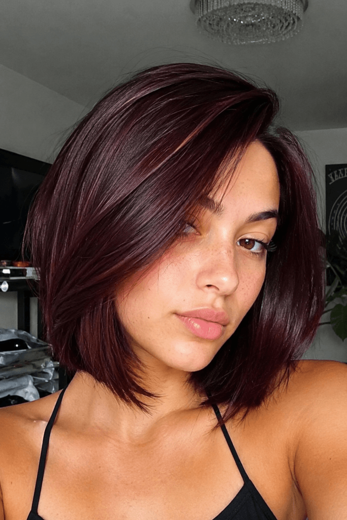 Dark cherry coke on bob with side part