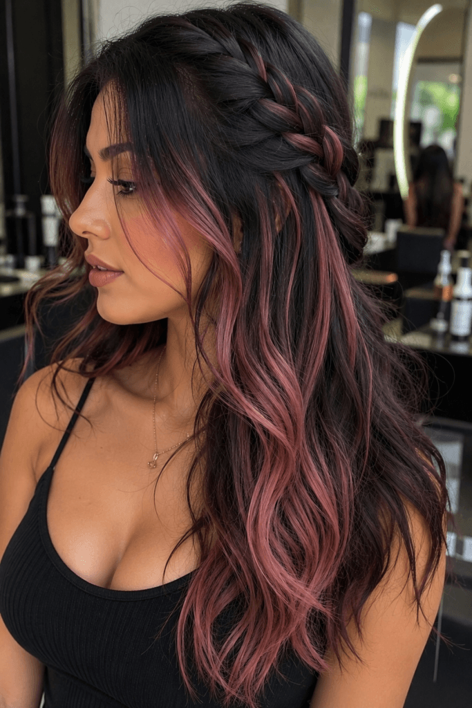 Dusty rose peekaboo with braids