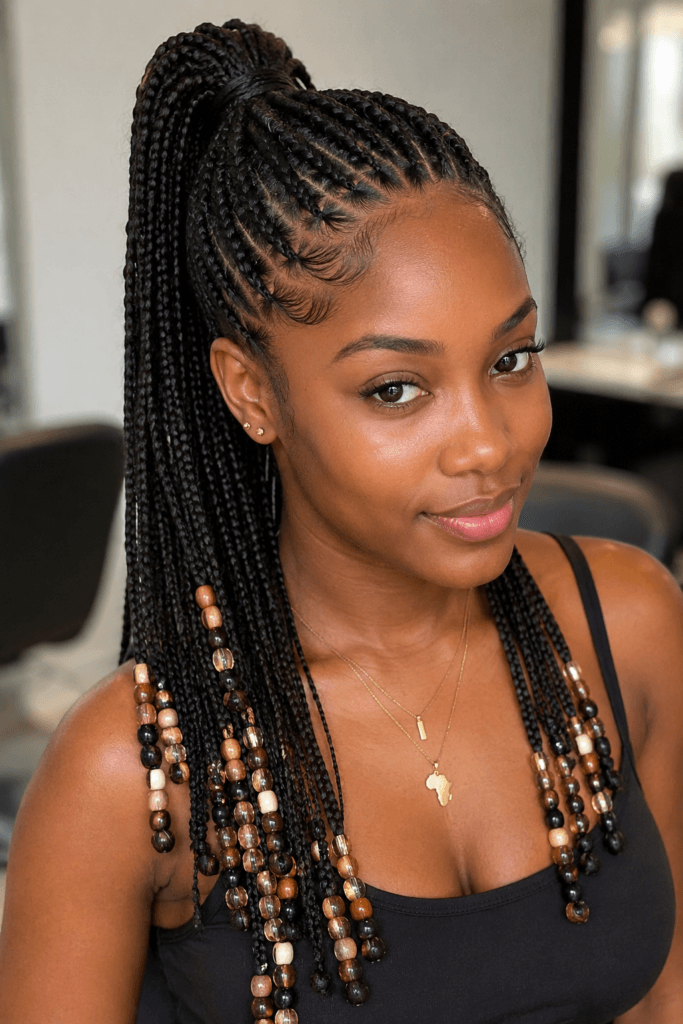 High ponytail with beads