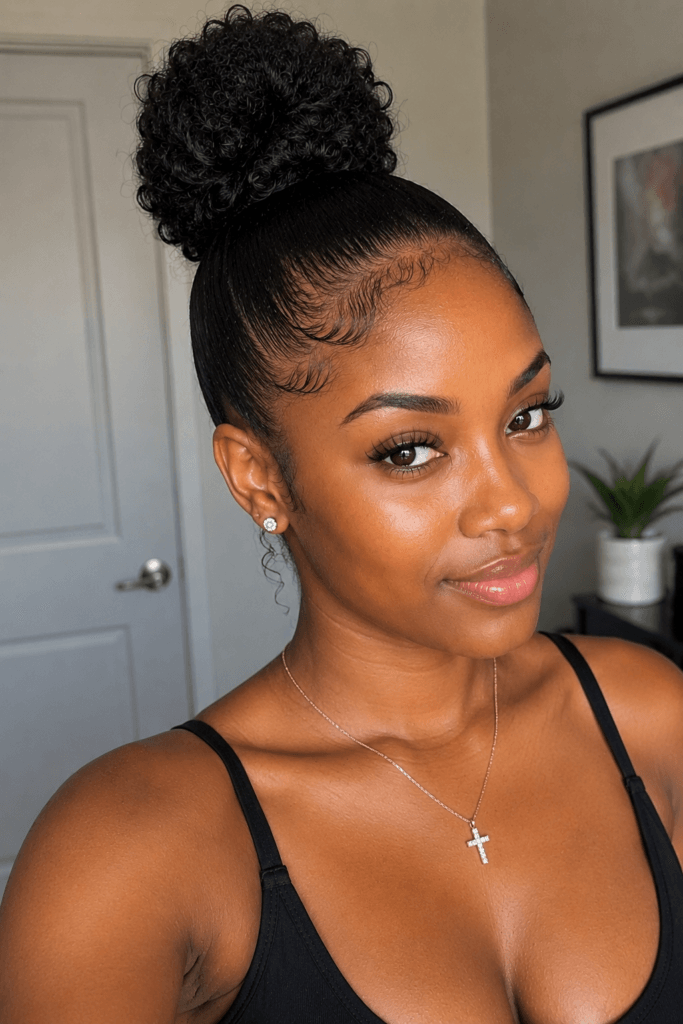 High ponytail with a bun