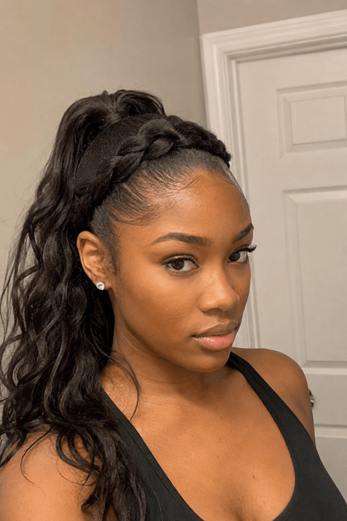 High ponytail with a twisted crown