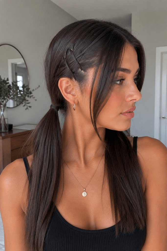 Low pigtails with a crisscross detail