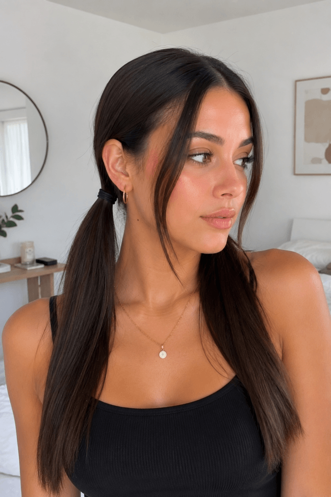 Low pigtails with a middle part
