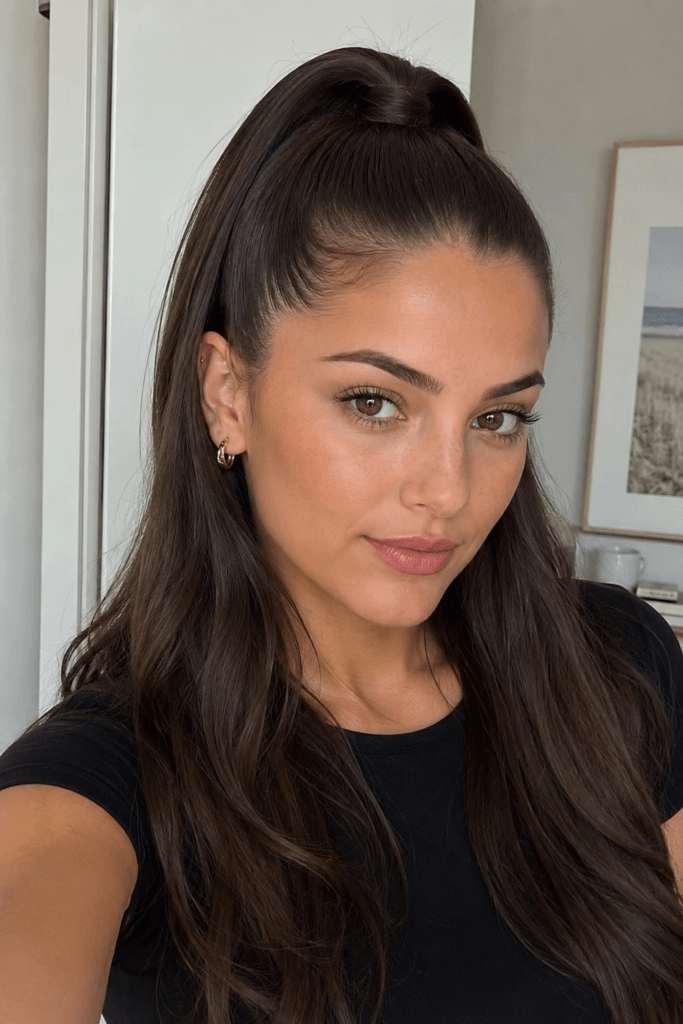 Sleek high half pony with a wrap