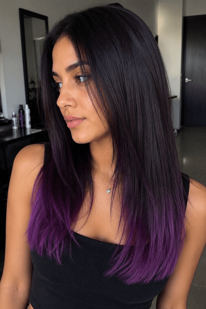 Straight hair with purple tips