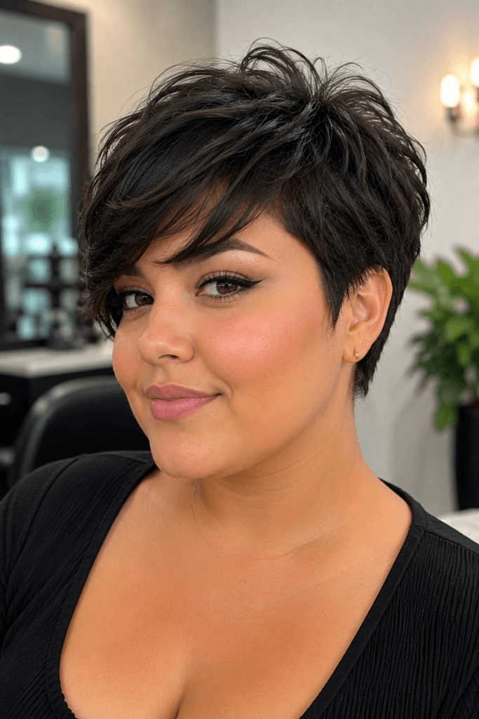 Textured pixie cut with side swept bangs