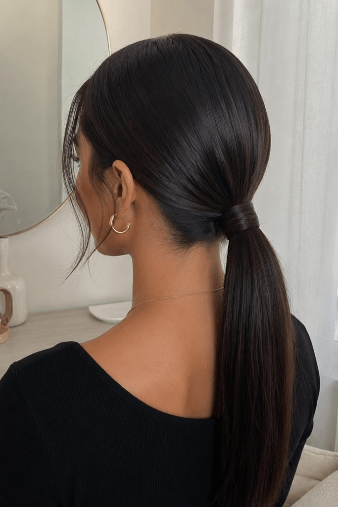 The sleek low ponytail with a wrap