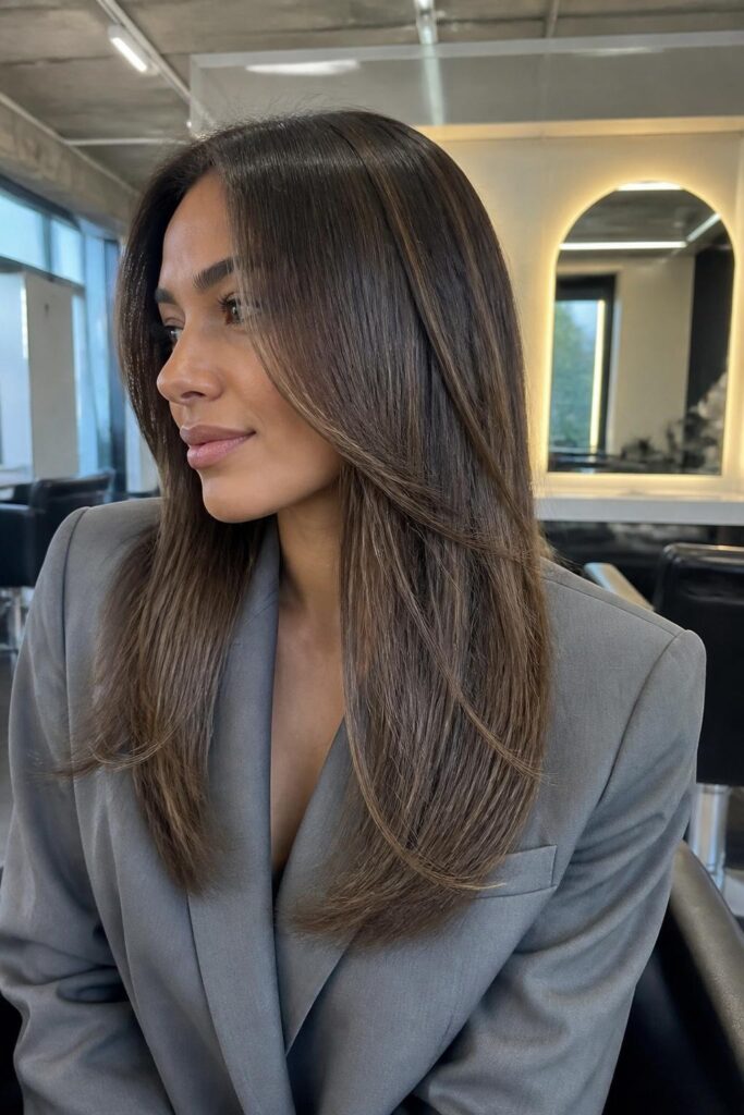 Ash brown highlights for deep cool skin