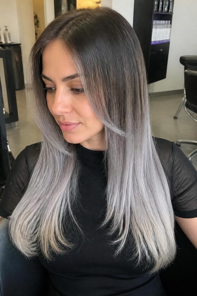 Ash brown to silver ombre