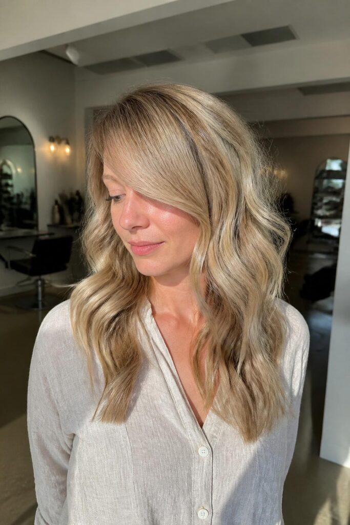 Beachy waves with side bangs