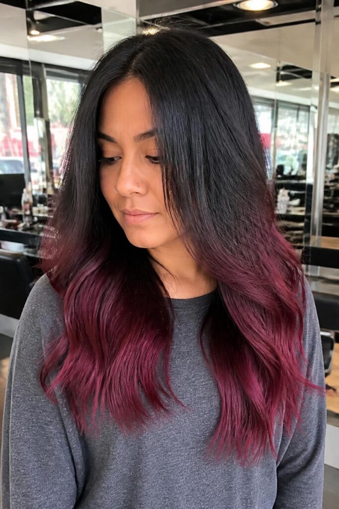 Black to burgundy ombre