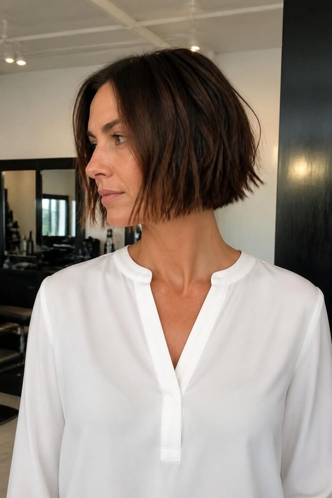 Blunt choppy bob with razored ends