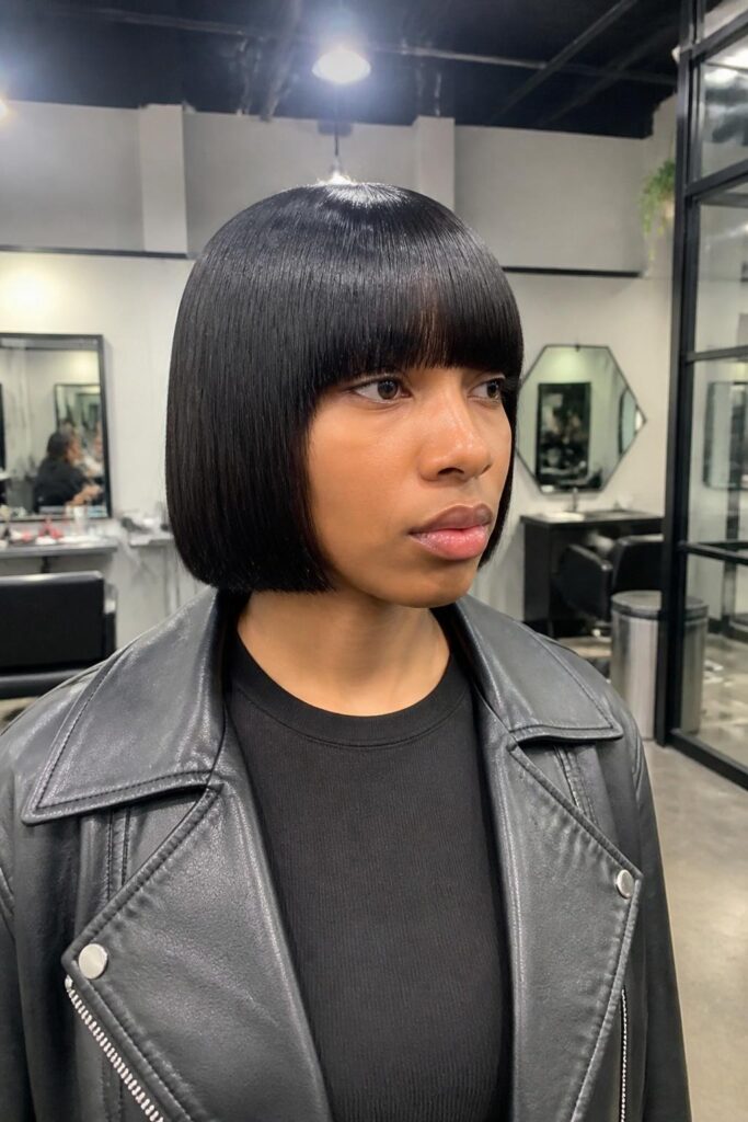 Blunt cut bob with bangs