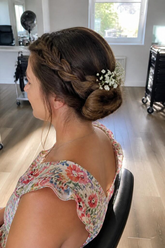 Braided bun with flowers