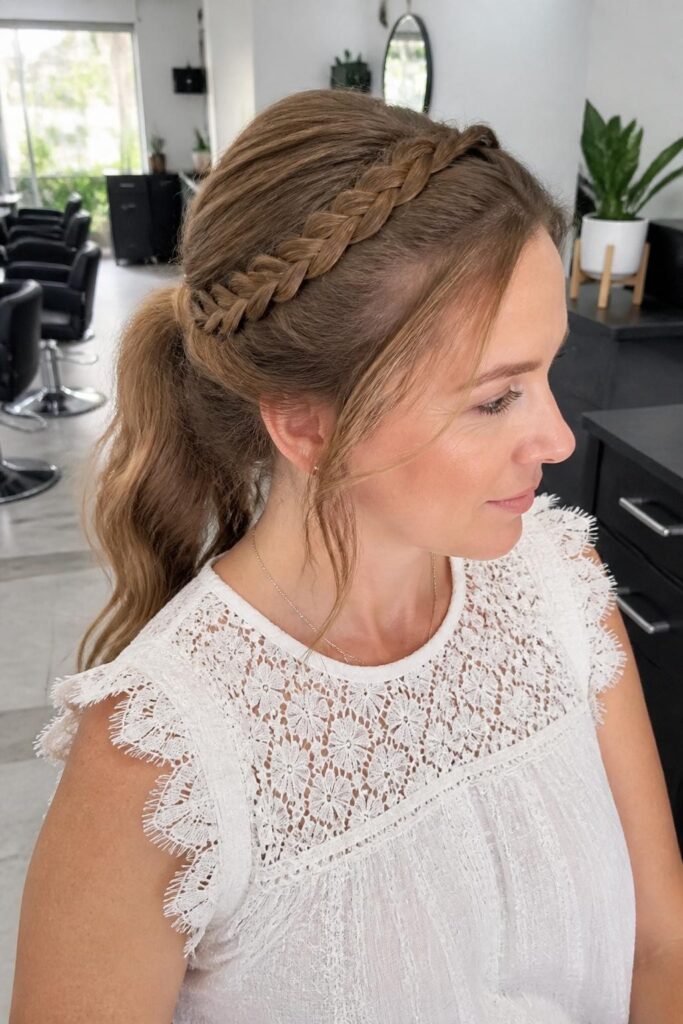 Braided half pony with a crown effect