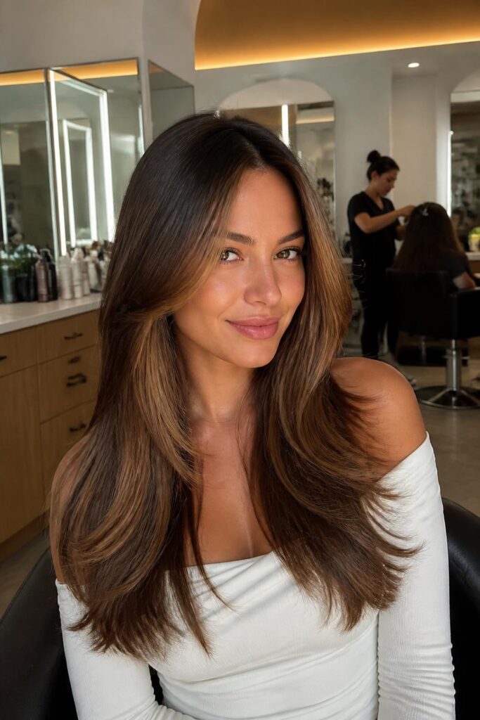 Caramel highlights for warm fair skin